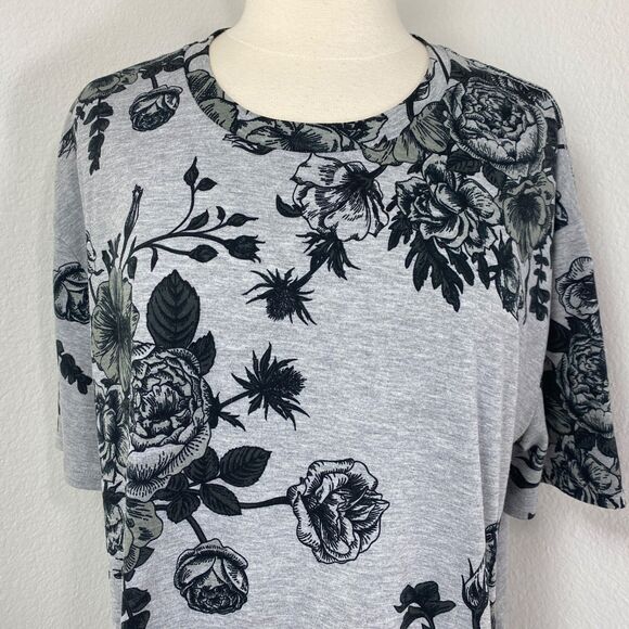 LuLaRoe Jersey Knit Black Rose Floral Gray T Shirt Dress XL Boho Whimsy Goth - Picture 2 of 10